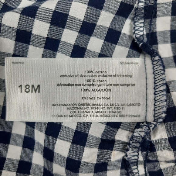 Carter's Navy‎ and White Gingham Smocked Sundress Size 18 Months Girl - Picture 5 of 6